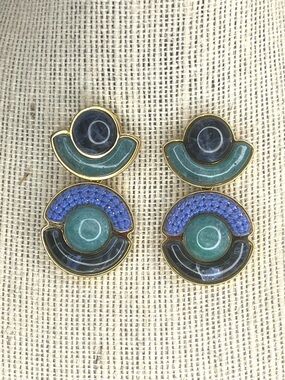 Maria Frering Gold-Plated Brass Dangle Post Earrings w/ Stone & Cotton